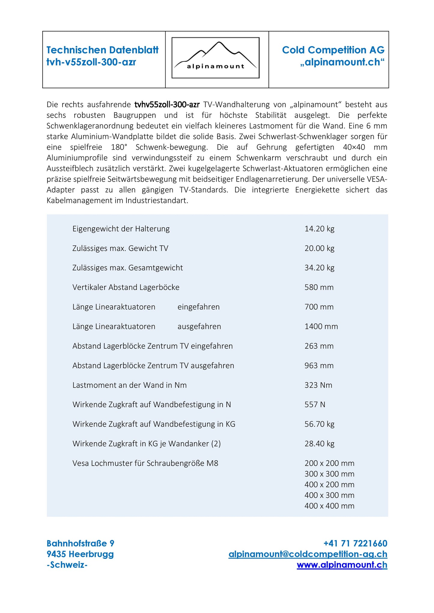 TV Wandhalterung 300 Überauszug
