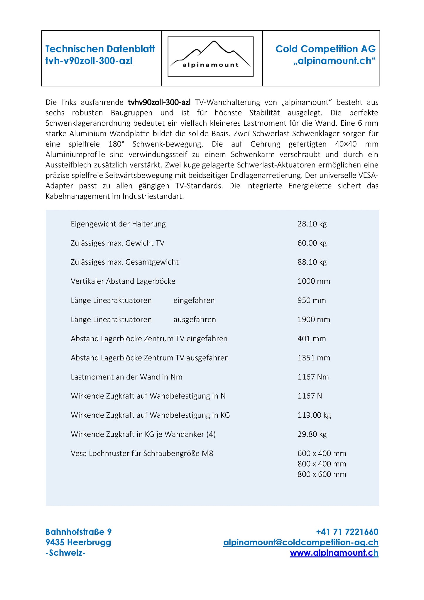 TV Wandhalterung 300 Überauszug